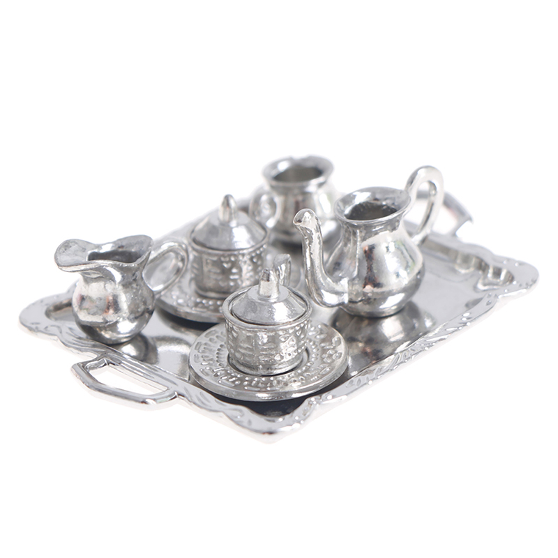 Play Kitchen Set - Miniature Silver Metal Tea and Coffee